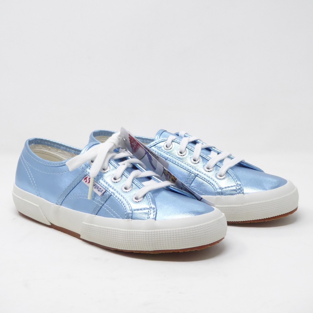 Superga 2750 Cotmetu Light Blue Metallic Lace Up Low Sneakers Womens US 7.5